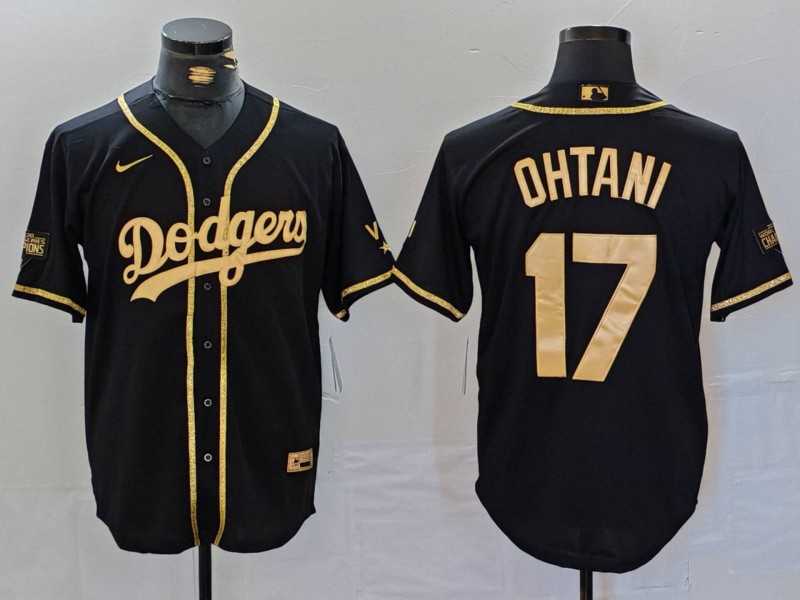 Men%27s Los Angeles Dodgers #17 Shohei Ohtani Black Gold World Series Champions Cool Base Stitched Jersey->los angeles dodgers->MLB Jersey